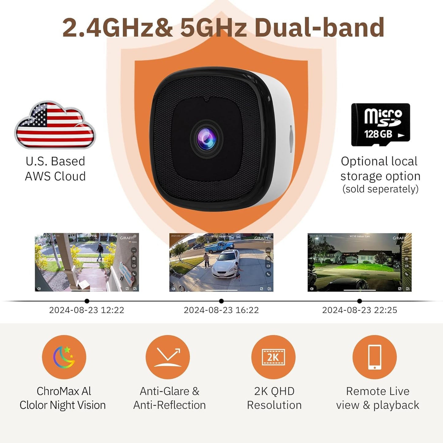 3MP 2K Window Camera,2.4GHz& 5GHz wiFiIndoor Cameras