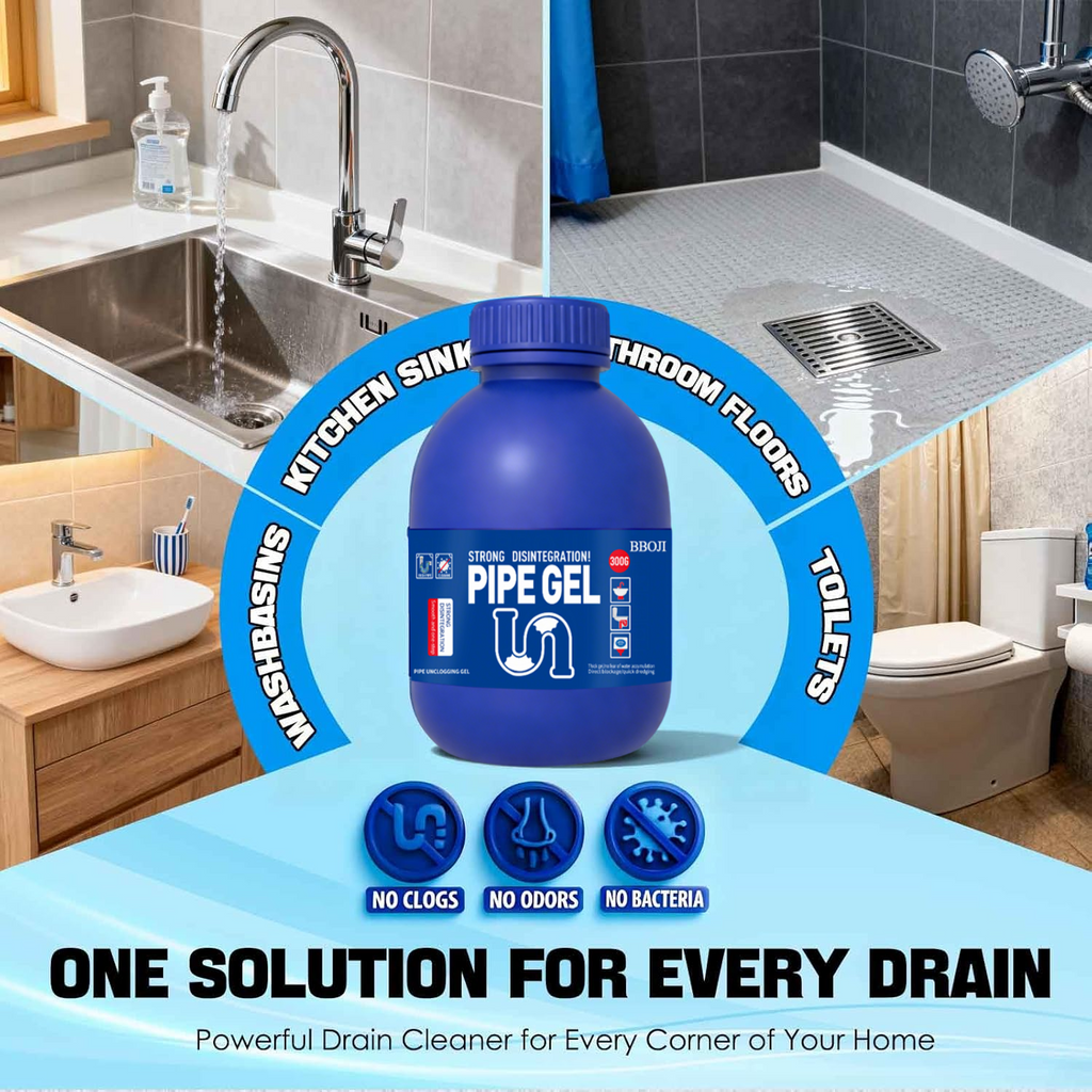 QJI Powerful Drain Cleaner — Helps Clear Common Clogs in Sinks, Tubs & Showers