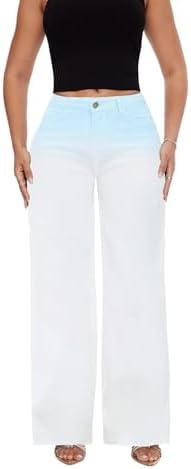 Mid-Low Rise Baggy Jeans for Women - Distressed Wide Leg Stretchy Pants