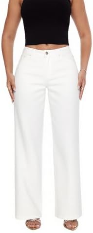 Mid-Low Rise Baggy Jeans for Women - Distressed Wide Leg Stretchy Pants