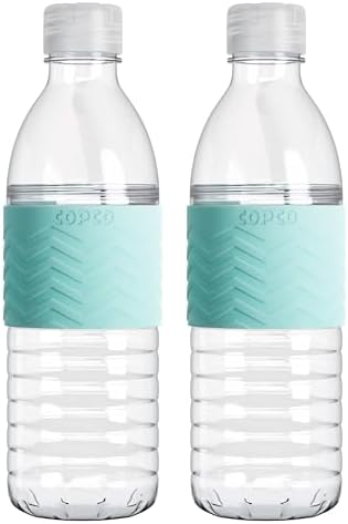 16.9 oz Reusable Water Bottle Set of 2 with Spill-Resistant Lid & Non-Slip Sleeve