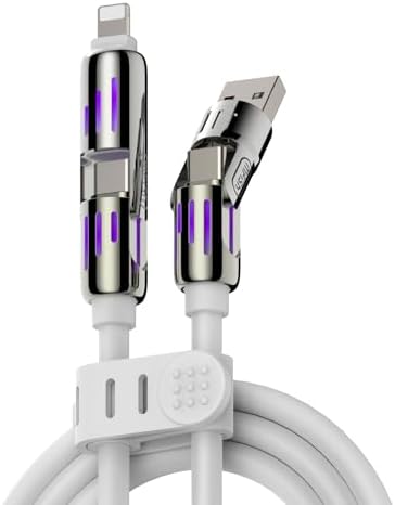 4-in-1 Universal USB Charging Cable with Carrying Case – 240W Max Fast Charger Cord, USB-A, Dual USB-C & Lightning