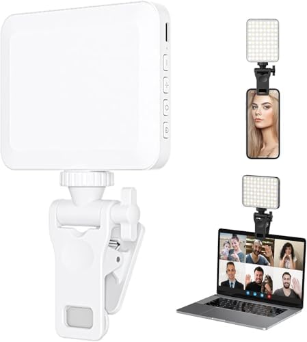 Rechargeable Clip-On Selfie Light with 3 Modes, 10 Brightness Levels, 2000mAh Battery