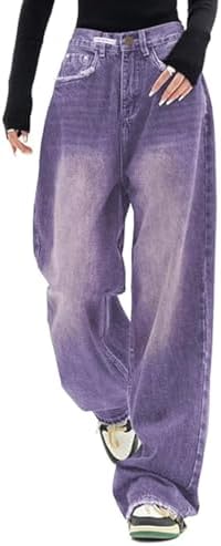 Women's Baggy Jeans Mid-Low Waist Boyfriend Vintage Wide Leg Denim Pants