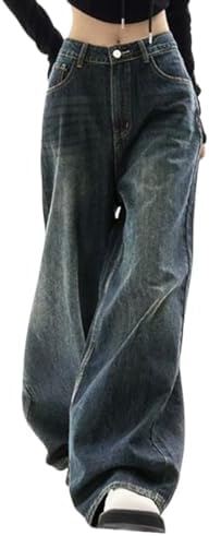 Women's Baggy Jeans Mid-Low Waist Boyfriend Vintage Wide Leg Denim Pants
