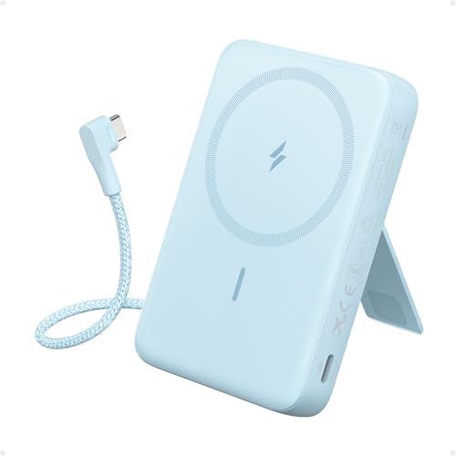 10,000mAh Magnetic Power Bank with 30W Fast Charging, Built-in USB-C Cable & Adjustable Stand