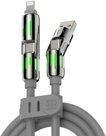 4-in-1 Universal USB Charging Cable with Carrying Case – 240W Max Fast Charger Cord, USB-A, Dual USB-C & Lightning