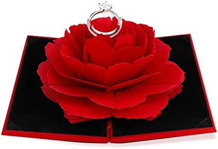 Heart Shape Ring Box with Preserved Red Rose Flower for Jewelry Gift