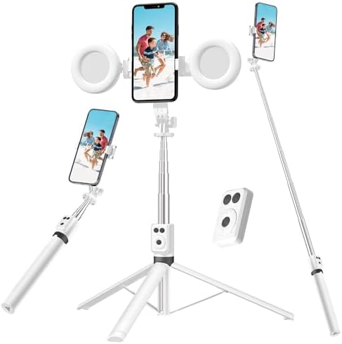 Bluetooth Selfie Stick Tripod with Fill Light, Extendable 30-170cm, Stable Tripod Support