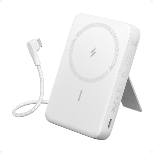 10,000mAh Magnetic Power Bank with 30W Fast Charging, Built-in USB-C Cable & Adjustable Stand