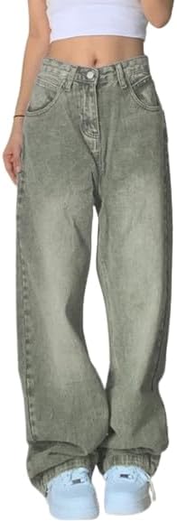 Women's Baggy Jeans Mid-Low Waist Boyfriend Vintage Wide Leg Denim Pants