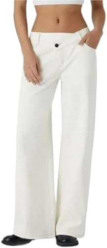 Asymmetrical Low-Rise Loose Jeans for Women, Wide Leg Baggy Straight Denim Pants