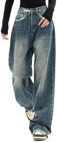 Women's Baggy Jeans Mid-Low Waist Boyfriend Vintage Wide Leg Denim Pants