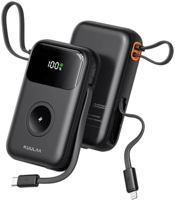 10000mAh Portable Charger with Built-in Cables & 22.5W Fast Charging, Purple