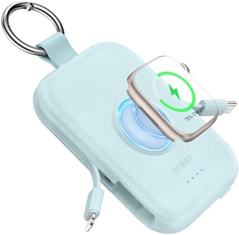 5000mAh Portable Charger with Built-in Cables, Keychain Power Bank for Smartwatches and Phones
