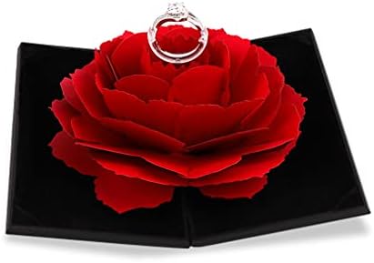 Heart Shape Ring Box with Preserved Red Rose Flower for Jewelry Gift