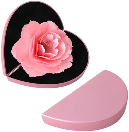 Heart Shape Ring Box with Preserved Red Rose Flower for Jewelry Gift