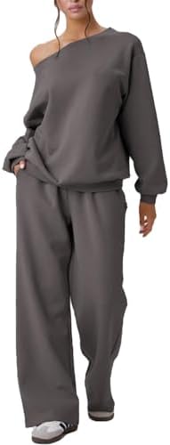 Off-Shoulder Sweatsuit Set for Women - Long Sleeve Top & Wide Leg Jogging Pants