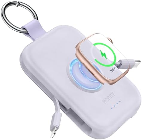 5000mAh Portable Charger with Built-in Cables, Keychain Power Bank for Smartwatches and Phones