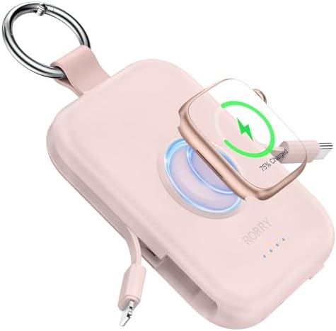 5000mAh Portable Charger with Built-in Cables, Keychain Power Bank for Smartwatches and Phones