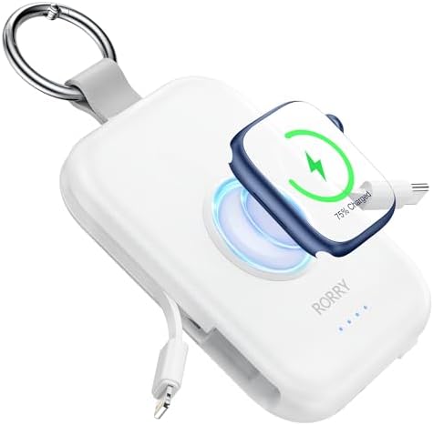 5000mAh Portable Charger with Built-in Cables, Keychain Power Bank for Smartwatches and Phones