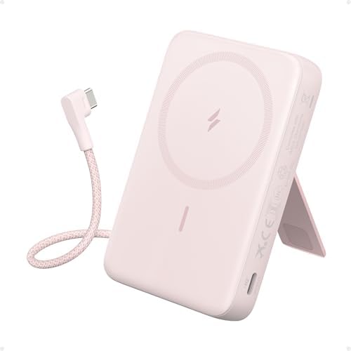 10,000mAh Magnetic Power Bank with 30W Fast Charging, Built-in USB-C Cable & Adjustable Stand