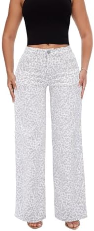 Mid-Low Rise Baggy Jeans for Women - Distressed Wide Leg Stretchy Pants