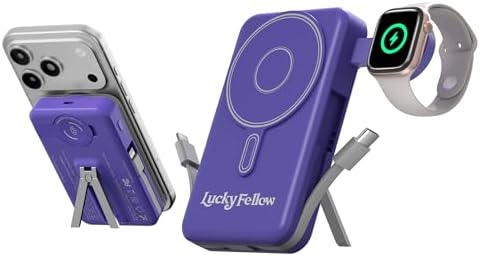 Magnetic Portable Charger with Built-in Cables, 10000mAh Fast Wireless Charging Station & Power Bank