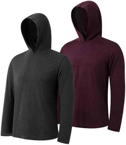2-Pack Men's Athletic Hooded Shirts - Dry Fit Long Sleeve for Gym & Outdoor Activities