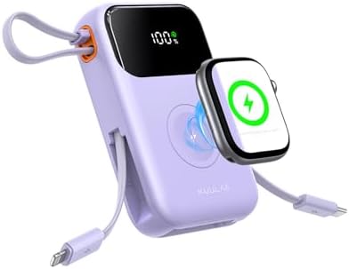 10000mAh Portable Charger with Built-in Cables & 22.5W Fast Charging, Purple
