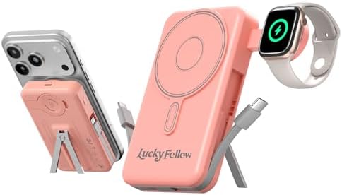 Magnetic Portable Charger with Built-in Cables, 10000mAh Fast Wireless Charging Station & Power Bank