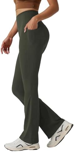 Women's High-Waist Bootcut Yoga Pants with Tummy Control & Pockets