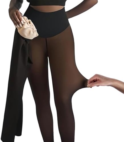 Fleece-Lined Compression Tights with One-Seam Design & Translucent Skin Tone