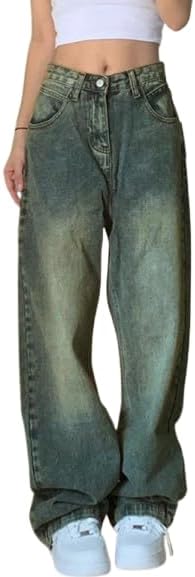 Women's Baggy Jeans Mid-Low Waist Boyfriend Vintage Wide Leg Denim Pants