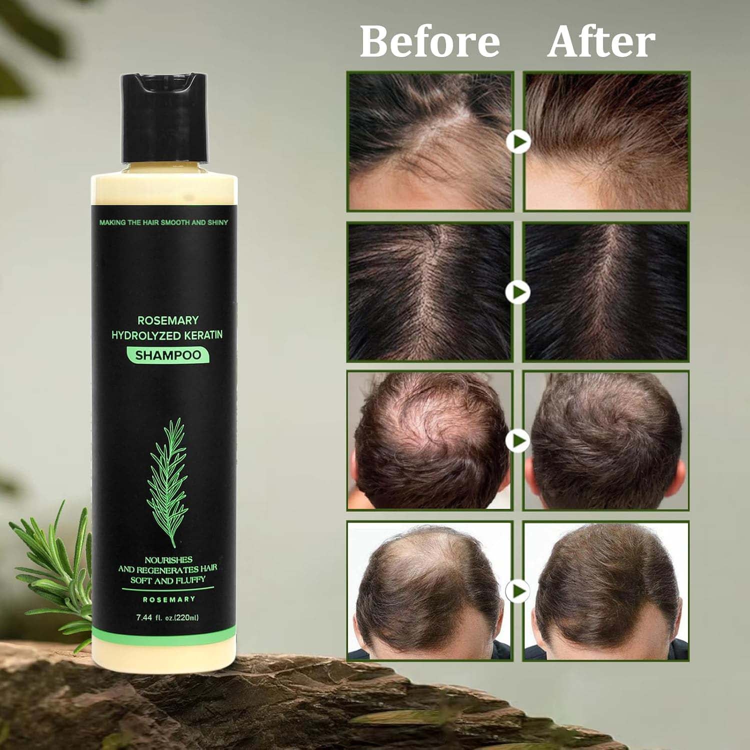 Organic Rosemary Hair Growth Shampoo with Hydrolyzed Keratin for Thinning Hair & Breakage 7.4 oz
