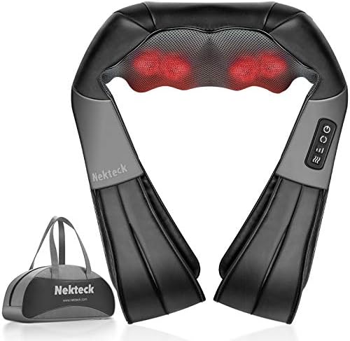 Shiatsu Neck Massager with Heat, 3D Kneading Deep Tissue Massage Pillow for Back Shoulder Pain Relief