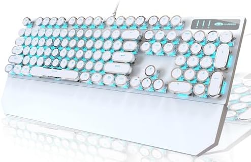 Typewriter Style Mechanical Gaming Keyboard with RGB Backlight, Blue Switches, Round Keycaps