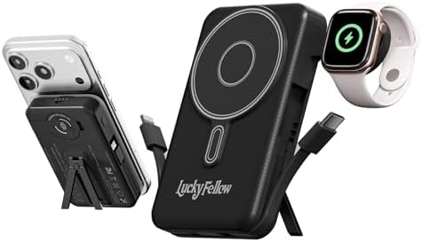 Magnetic Portable Charger with Built-in Cables, 10000mAh Fast Wireless Charging Station & Power Bank