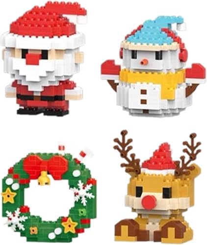 12 Pack Christmas Building Blocks Set, Santa Claus Mini Figures, DIY Stocking Stuffers, Holiday Party Favors