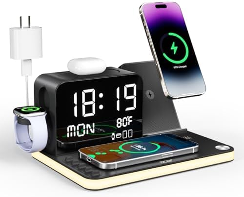 7-in-1 Wireless Charging Station with Bluetooth Clock & Ambient Lighting