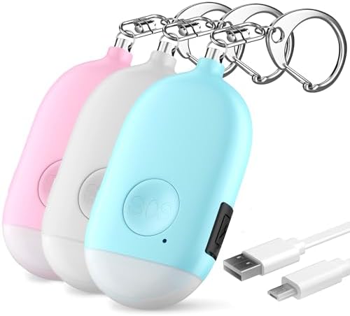 Rechargeable Personal Alarm Keychain - 130dB Siren, LED Light, 3-Pack for Safety