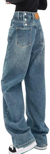 Women's Baggy Jeans Mid-Low Waist Boyfriend Vintage Wide Leg Denim Pants