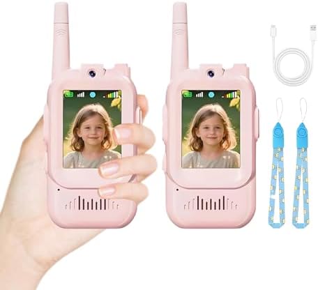 Kids Video Walkie Talkie with 4 Voice Modes, Rechargeable Long Range Intercom for Outdoor Play