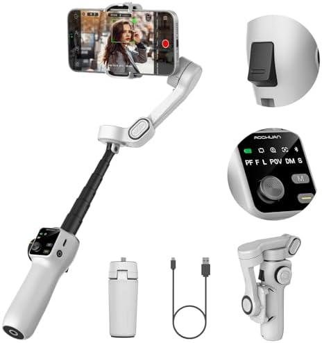 3-Axis Smartphone Gimbal with Built-in 7.8' Extension Rod, AI Tracking & OLED Display