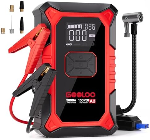 3000A Portable Car Jump Starter with 150PSI Air Compressor - 7-in-1 Emergency Power Bank