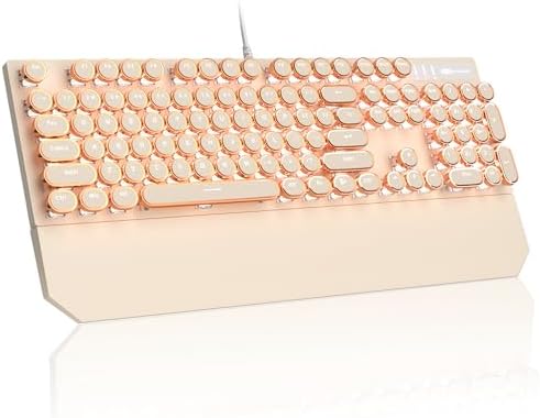 Retro Typewriter Mechanical Gaming Keyboard with RGB Backlit and Magnetic Wrist Rest