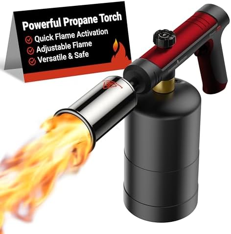Propane Torch with One-Touch Max Fire, Safety Lock & Adjustable Flame for Grilling & DIY