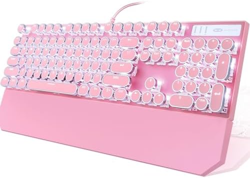 Typewriter Style Mechanical Gaming Keyboard with RGB Backlight, Blue Switches, Round Keycaps
