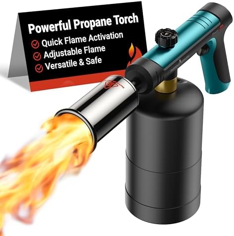 Propane Torch with One-Touch Max Fire, Safety Lock & Adjustable Flame for Grilling & DIY