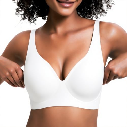 Wireless Push Up Bra for Women, Seamless T-Shirt Bra with Adjustable Straps, Comfortable Plunge No Underwire